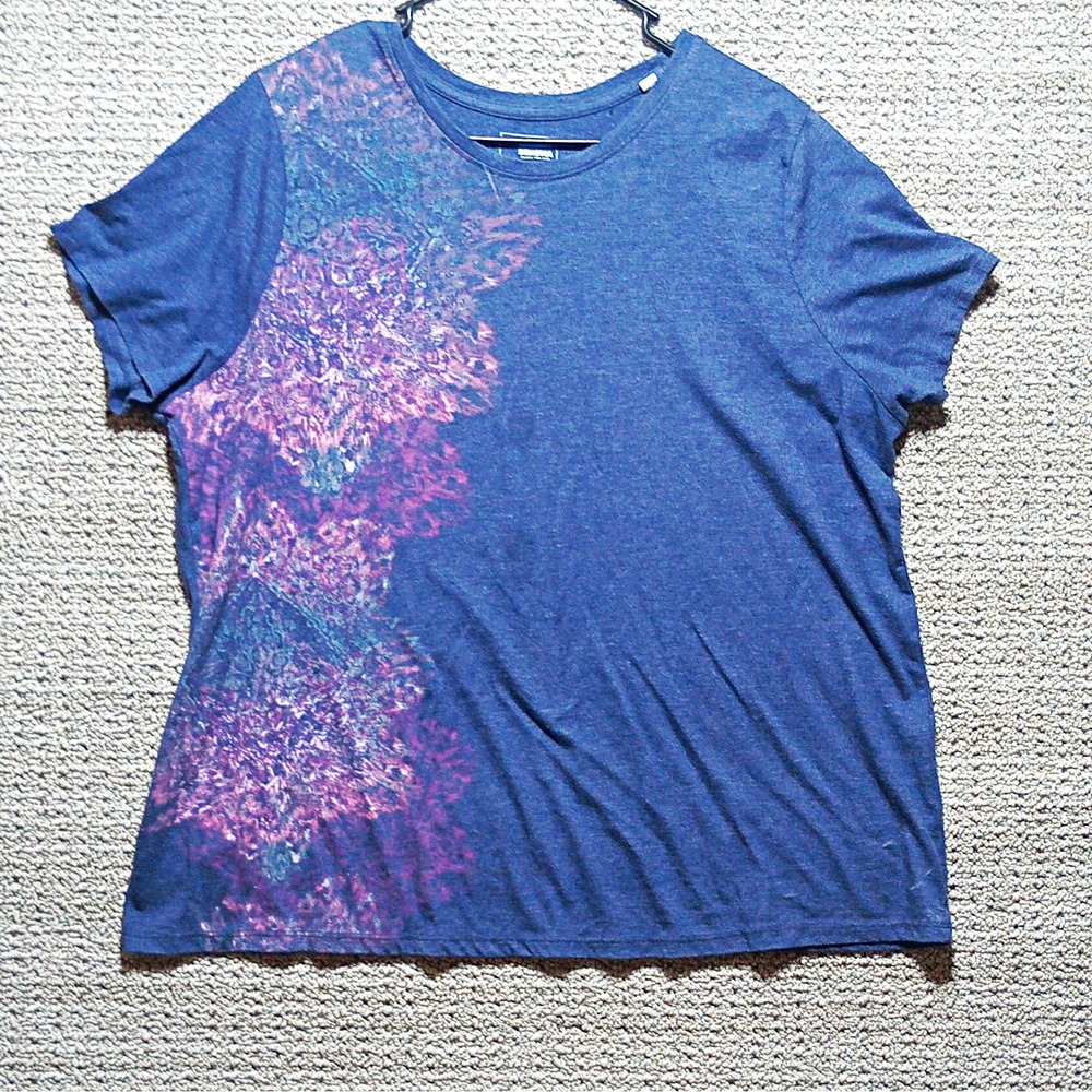 Sonoma Women's Plus 1X Floral Print Crew Neck Short Sleeve TShirt Blue Vin#D3